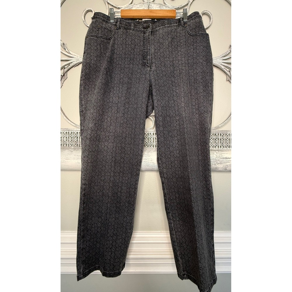 Allison Daley Plus Black White Medallion Print Denim Pants 18W Straight Leg‎ NEW